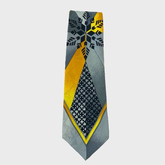Vintage Gianni Versace Black Grey Golden Yellow Abstract Geometric Silk Neck Tie